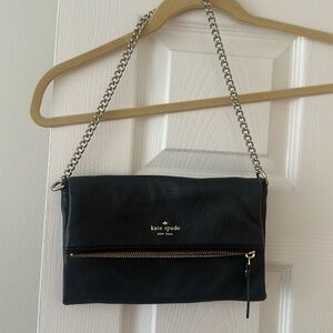 Kate Spade black leather clutch with chain.